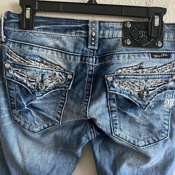 Miss Me Medium Wash Angel Wing Sparkly Skinny Jeans Size 28 Style JE533052L - Picture 11 of 14